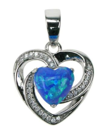 Havblå Opal Hjerte Opal Smykke Vedhæng Med Blå Opal Sten  925 Sterling Sølv  Zirkonia   Rhodium Belægning
