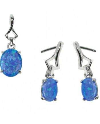 Havblå Oval Opal Smykkesæt Med øreringe Og Vedhæng Med Blå Opal Sten  925 Sterling Sølv   Rhodium Belægning