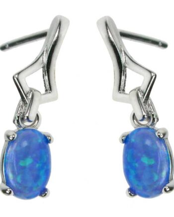 Havblå  Oval Opal øreringe Med 925 Sterling Sølv   Rhodium Belægning