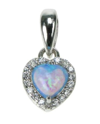 Havets Hjerte Opal Smykke Vedhæng Med Blå Opal Sten  925 Sterling Sølv  Zirkonia   Rhodium Belægning