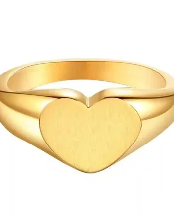 Heartline Matte Signet Ring   Ip Gold Plate