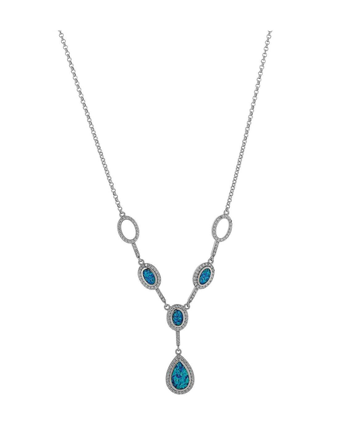 Hebe Opal Halskæde Med Blå Opal Sten 925 Sterling Sølv Zirkonia Rhodium Belægning