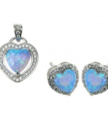 Hjerte Blå Opal Smykkesæt Med øreringe Og Vedhæng Med Blå Sne Opal Sten  925 Sterling Sølv  Zirkonia   Rhodium Belægning