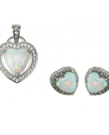 Hjerte Hvid Sne Opal Smykkesæt Med øreringe Og Vedhæng Med Hvid Sne Opal Sten  925 Sterling Sølv  Zirkonia   Rhodium Belægning