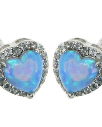 Hjerte Opal øreringe Med Blå Opal Sten  925 Sterling Sølv  Zirkonia   Rhodium Belægning
