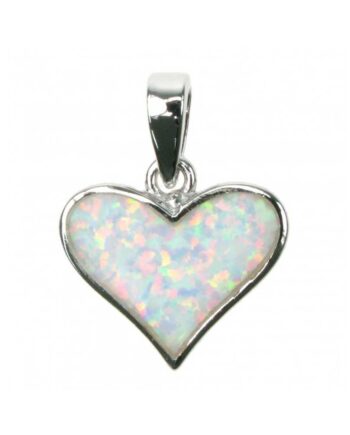 Hjerte Sølv Smykke Halskæde Med Hvid Sne Opal Sten  925 Sterling Sølv   Rhodium Belægning