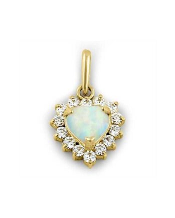 Hjerte Solid 14k Guldsmykke Vedhæng Med Hvid Opal Sten Og Zirkonia