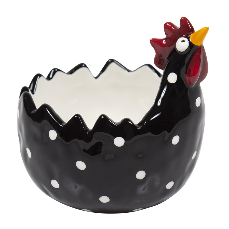 Høne Skål   Sort Med Hvide Prikker  Højde 11 Cm  Designer Ruth Vetter Fra Svenske Nääsgränsgården