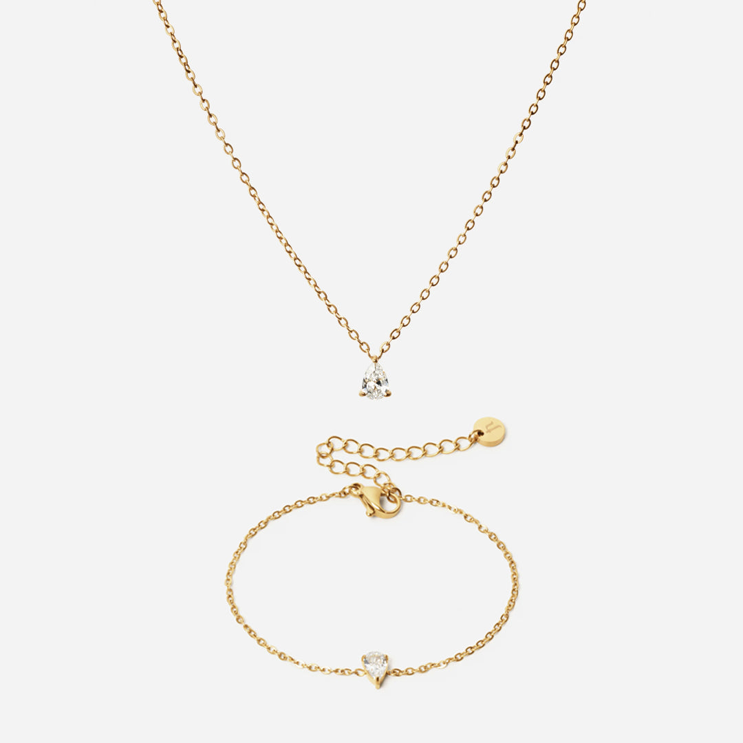 Ice Drop Zirkon Armbånd   Ice Drop Zirkon Halskæde 18k Guldbelagt