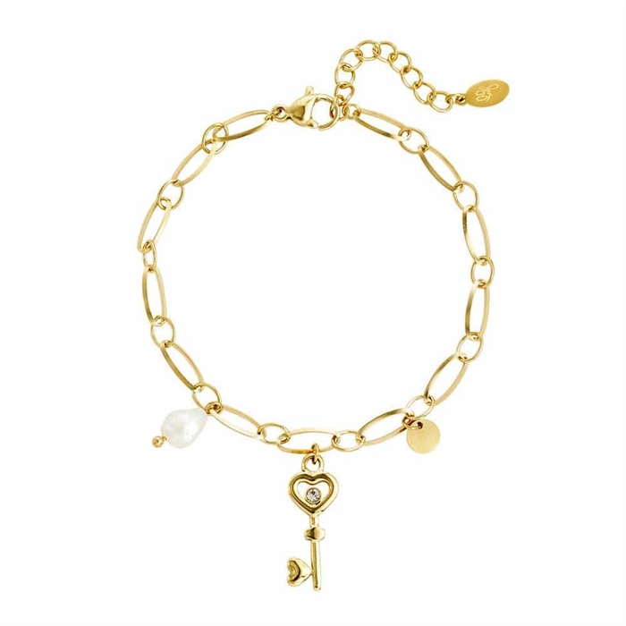 Key Armbånd   Forgyldt ædelstål Med Perle