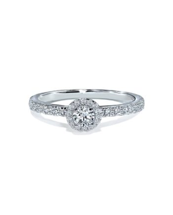 Klassisk Rund Halo Forlovelsesring   Hvidguld Med Diamantbånd