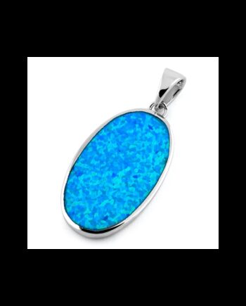 Korfu Stort Opal Smykke Vedhæng Med Blå Opal Sten  925 Sterling Sølv   Rhodium Belægning