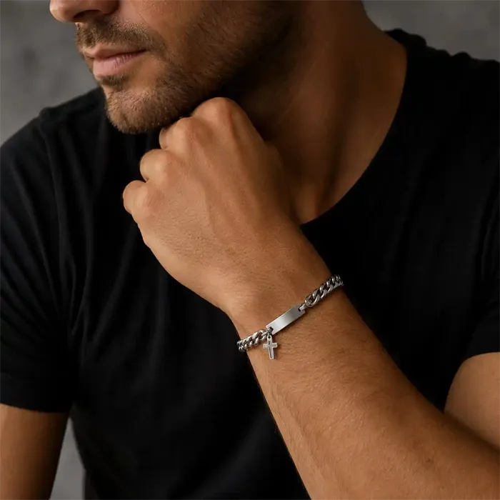 Kors Herrearmbånd   Rustfrit Stål     Mm  18 20   Cm
