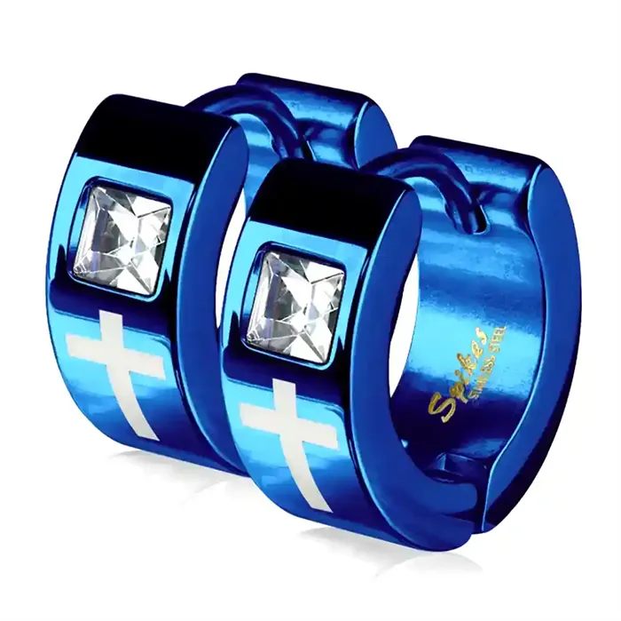 Kors Og Cirkon ørering Ip Belagt Blue