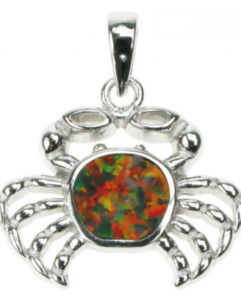 Krabbe Opal Smykke Vedhæng Med Orange Ild Opal Sten  925 Sterling Sølv   Rhodium Belægning