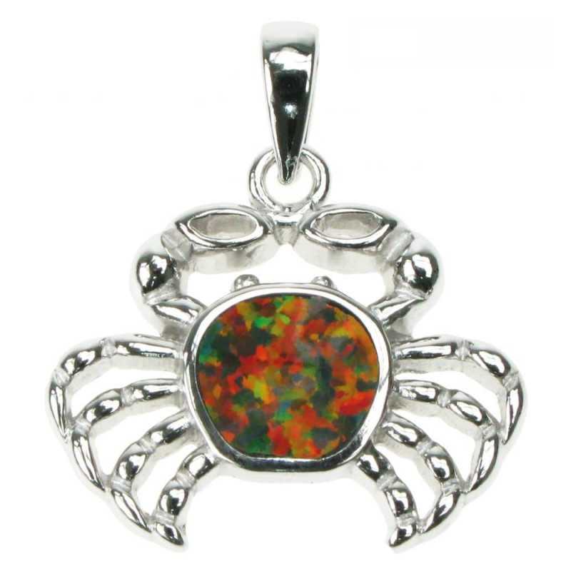 Krabbe Opal Smykke Vedhæng Med Orange Ild Opal Sten 925 Sterling Sølv Rhodium Belægning