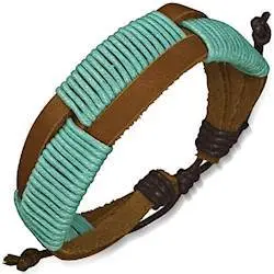 Læderarmbånd Med Turkis Bomulds Flet
