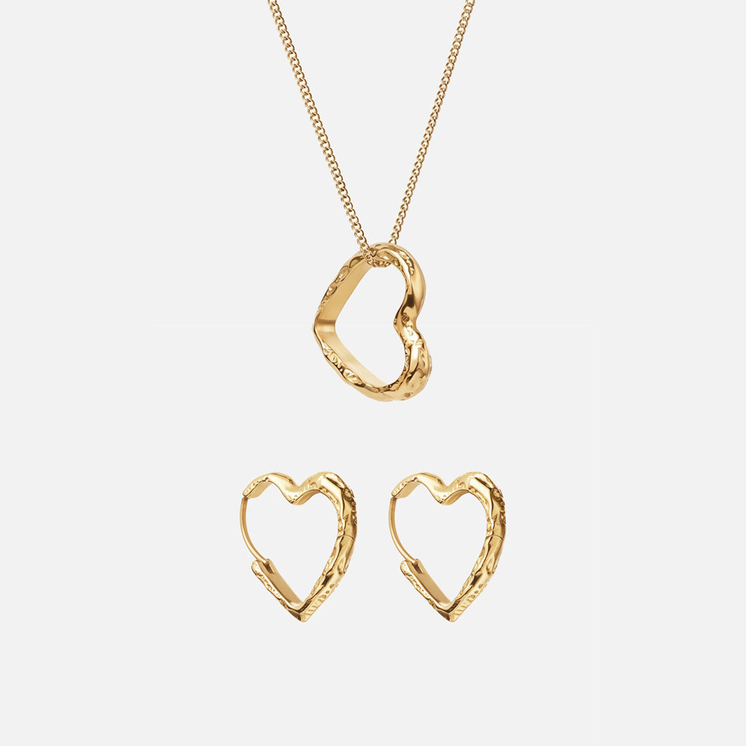 Lava Heart Halskæde   Lava Heart Hoops øreringe 18k Guldbelagt