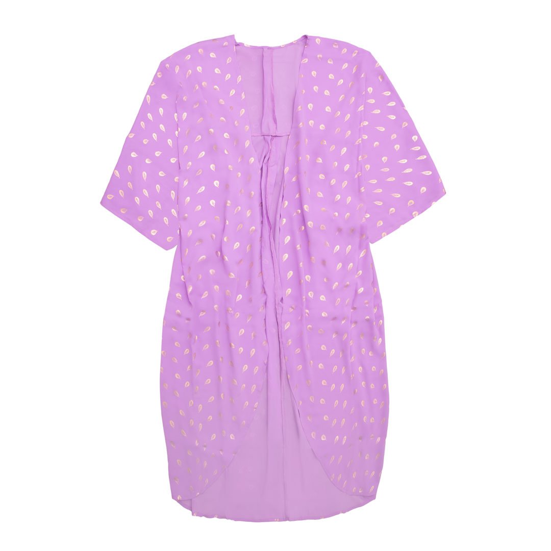 Lilla Kimono  Breeze Med Fjerprint   Guld One Size