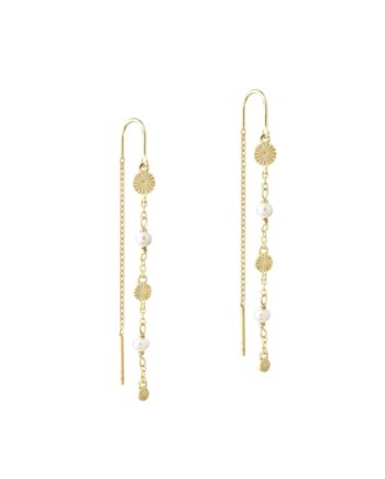 Line Earring Pearl   Golden