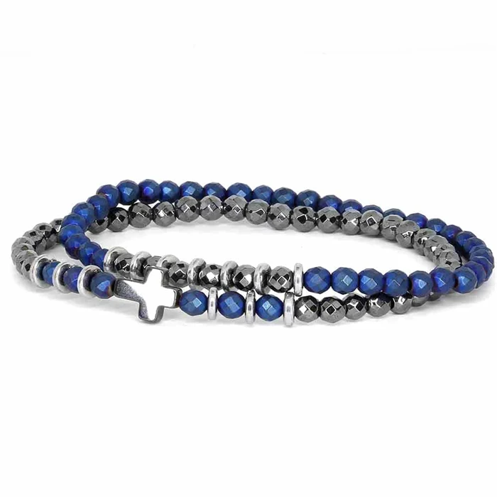 Lolee Armbånd   Hamatit Perler Blå Facet Og Blank