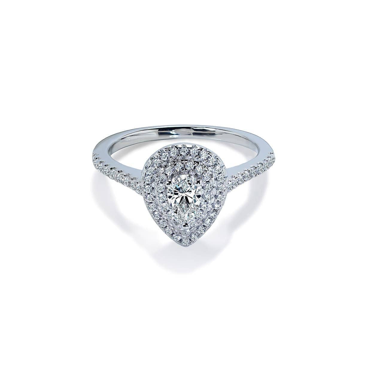 Loving Dobbelt Diamant Halo Forlovelsesring Med Pæreformet Safir