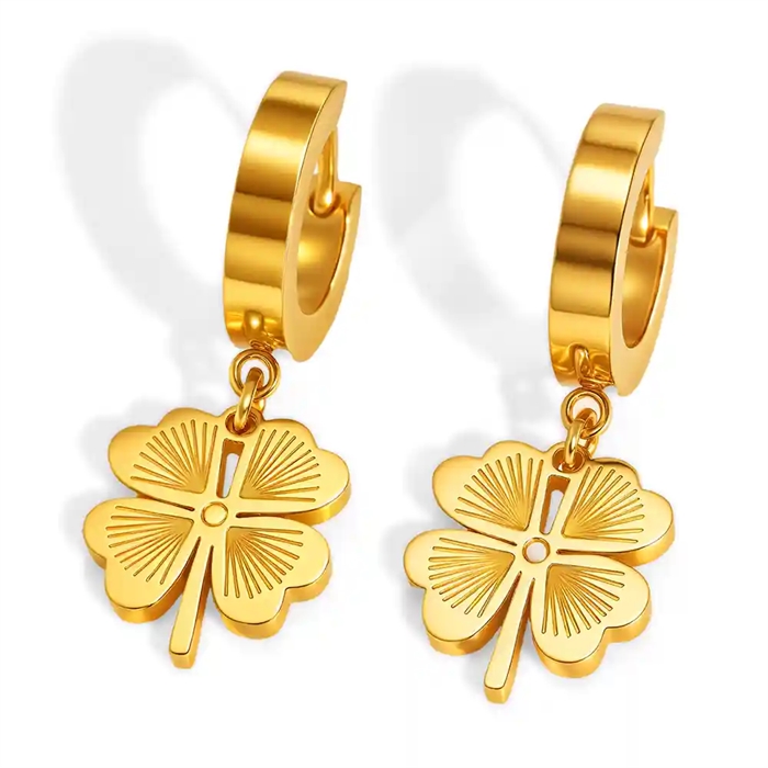 Lucky Clover Hoop ørering   Forgyldt Firkløver  Pr  Stk