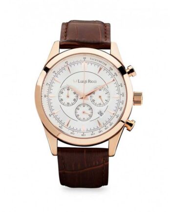 Luigi Ricci Eleganza X10 Chronograph Armbånds Ur Til Mænd   Herrer Med Rosa Guld Og Læder Rem