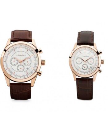 Luigi Ricci Eleganza X10   X11 Gavesæt  Chronograph Armbånds Ure Til Mænd   Kvinder  Med Rosa Guld Og Læder Rem