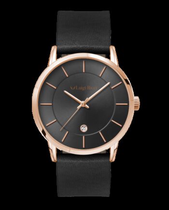 Luigi Ricci Roma Classica Sort Unisex Ur Med Rosa Guld Og Læder Rem
