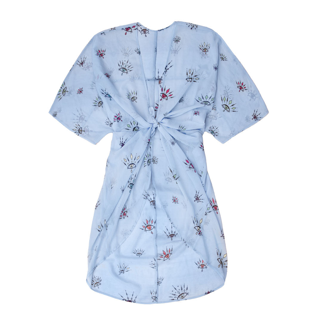 Lyseblå Kimono  Breeze Med øje Mønster   Farver One Size