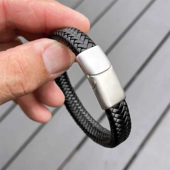 Major Black Microfiber Læderarmbånd Med Mat Stållås