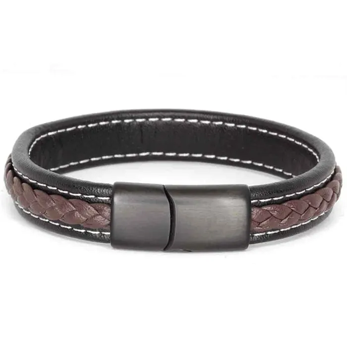 Major Brown   Læderarmbånd Med Matsort Stållås