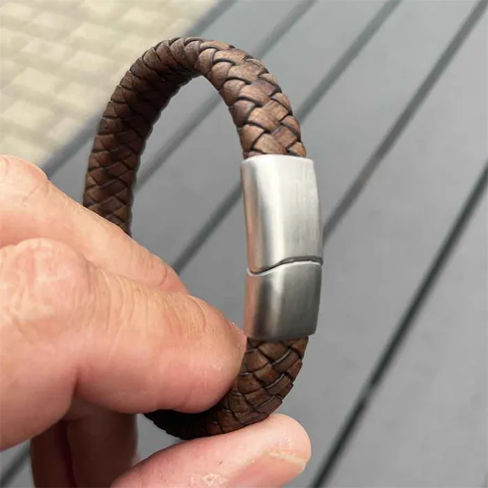 Major Brun Læderarmbånd Med Mat Stållås