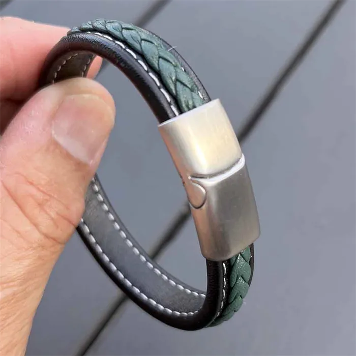 Major Green   Læderarmbånd Med Blank Stållås