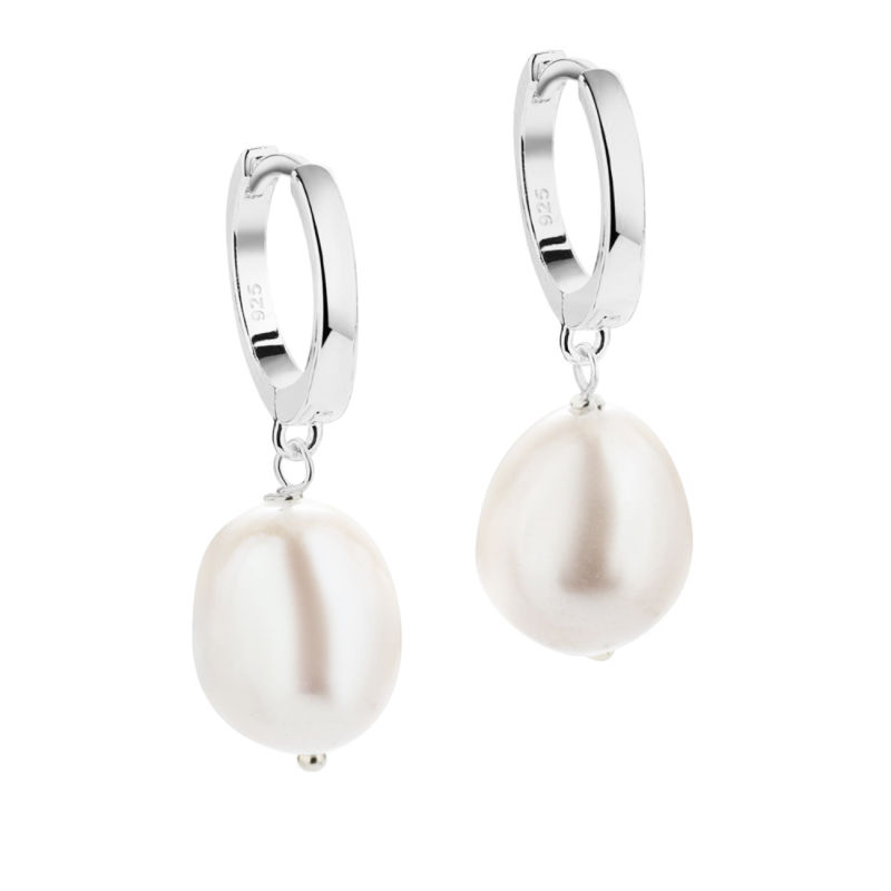 Maren Pearl Big  13 Mm  Blanke Klik Creoler Med 12 Mm  Ferskvandsperle Vedhæng