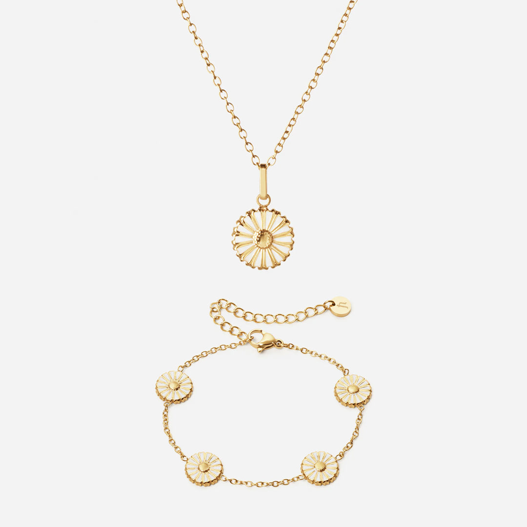 Marguerit Halskæde   Armbånd 18k Guldbelagt