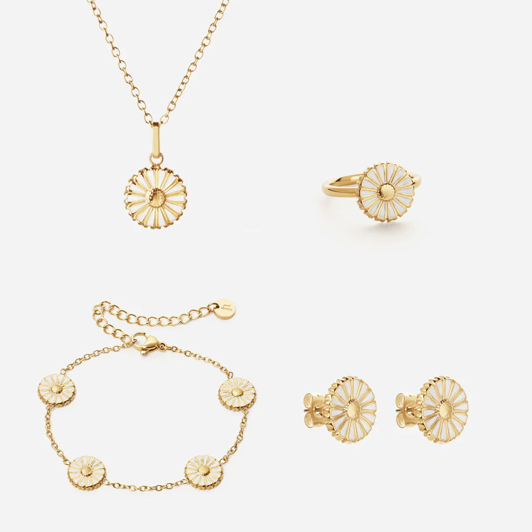 Marguerit Halskæde   Armbånd   øreringe   Ring 18k Guldbelagt