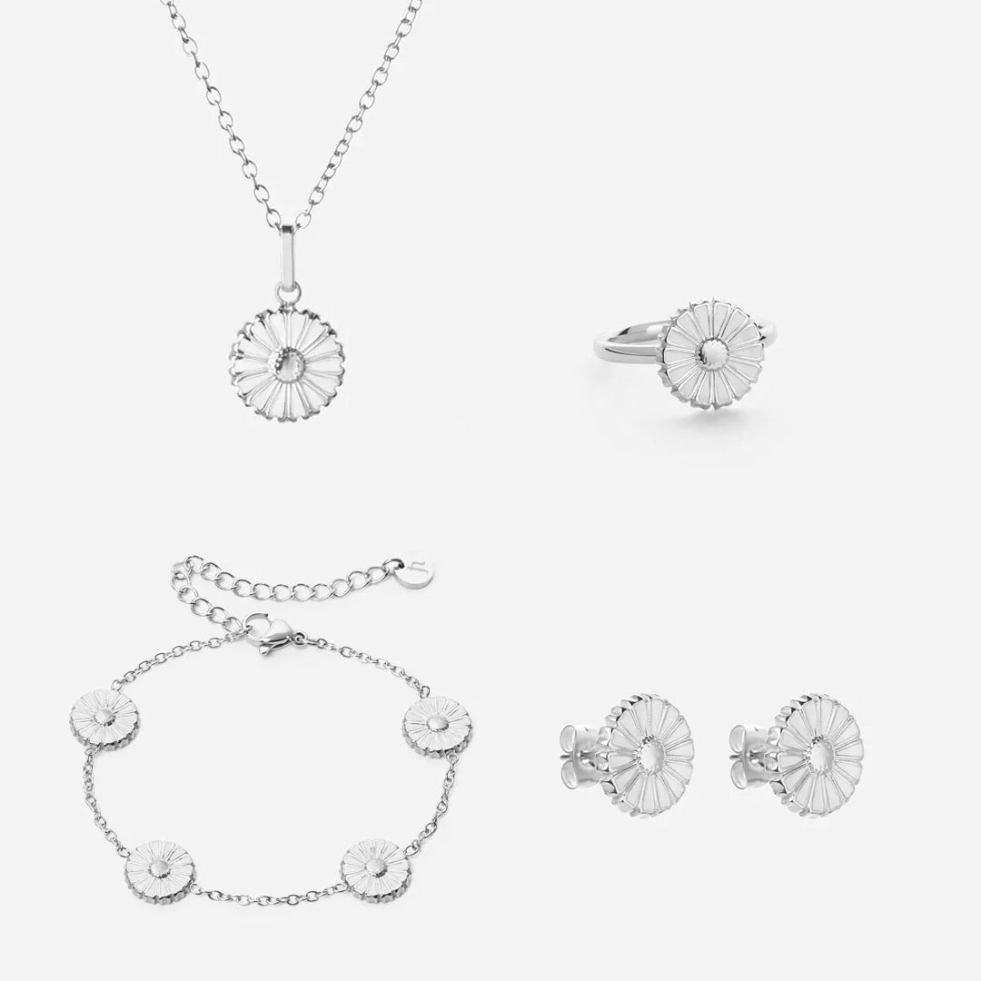 Marguerit Halskæde   Armbånd   øreringe   Ring Sølvfarvet