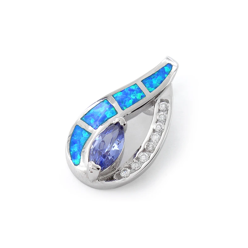 Marquise Opal Smykke Vedhæng Med Blå Opal Sten  925 Sterling Sølv   Rhodium Belægning