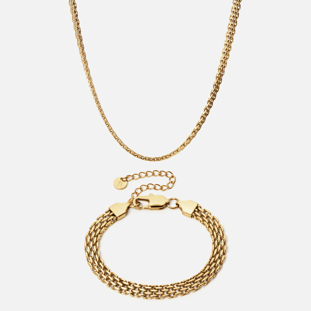 Mesh Halskæde   Armbånd 18k Guldbelagt 6mm
