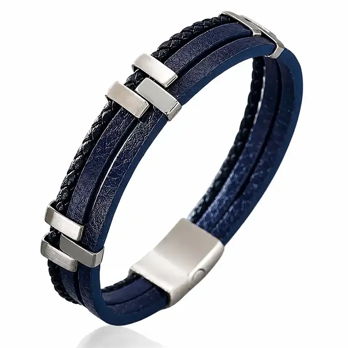 Milano Fusion Blue   Flettet Læderarmbånd   Rustfrit Stål