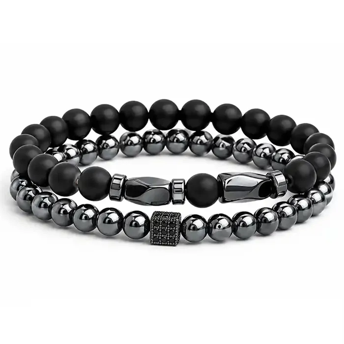 Noir Hematit Armbåndssæt   Sort   Gunmetal