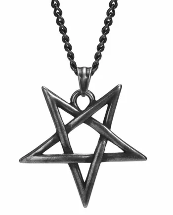 Okkult Pentagram Halssmykke   Oxyderet Stål