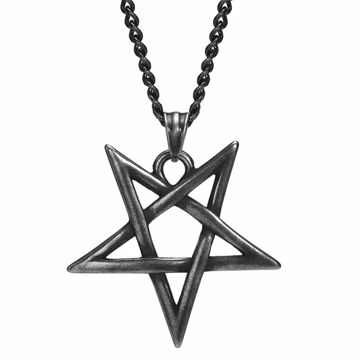 Okkult Pentagram Halssmykke   Oxyderet Stål