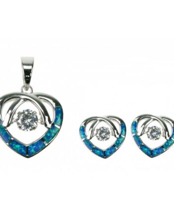 Opal Hjerte Opal Smykkesæt Med Vedhæng   øreringe Med Blå Opal Sten  Zirkonia Og 925 Sterling Sølv
