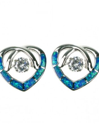 Opal Hjerte Opal øreringe Med Blå Opal Sten  925 Sterling Sølv  Zirkonia   Rhodium Belægning