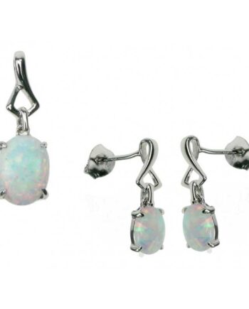 Oval Opal Smykkesæt   Sne Opal  Vedhæng   øreringe