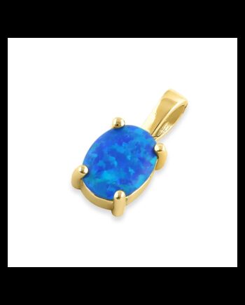 Oval Opal Vedhæng Med 925 Sterling Sølv  Blå Opal Sten   Guldbelægning