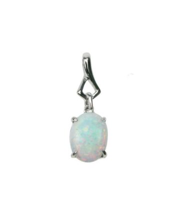 Oval Sølv Smykke Halskæde Med Hvid Sne Opal Sten  925 Sterling Sølv   Rhodium Belægning